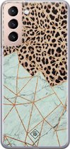 Samsung S21 hoesje siliconen - Luipaard marmer mint | Samsung Galaxy S21 case | Bruin | TPU backcover transparant