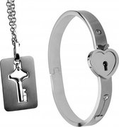 Cuffed Locking Bracelet & Key Necklace - Accessories - silver - Discreet verpakt en bezorgd
