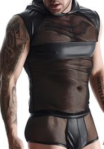 Wetlook & mesh Men's sleeveless - Black - Maat M - Lingerie For Him - black - Discreet verpakt en bezorgd