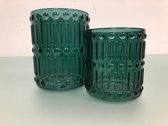 Waxinelichthouders - Glas - Groen - 2 stuks