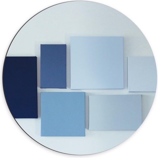 Dibond Wandcirkel - Blauwe Kleurenwaaier - 70x70cm Foto op Aluminium Wandcirkel (met ophangsysteem)