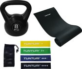 Tunturi - Fitness Set - Kettlebell 8 kg - Fitnessmat 160 x 60 x 0,7 cm - Weerstandsbanden 4 stuks
