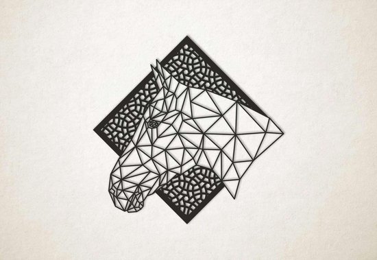 Line Art - Paard 3 met achtergrond - M - 60x61cm - Zwart - geometrische wanddecoratie