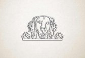 Wanddecoratie - Golden Retriever met pootjes - S - 35x60cm - EssenhoutWit - muurdecoratie - Line Art