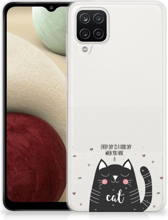 Telefoon Hoesje Samsung Galaxy A12 Mobiel Case Cat Good Day | bol.com
