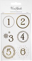 Kerstkalender cijfer stickers, d 40 mm, 9x14 cm, goud, wit, 4 vel/ 1 doos