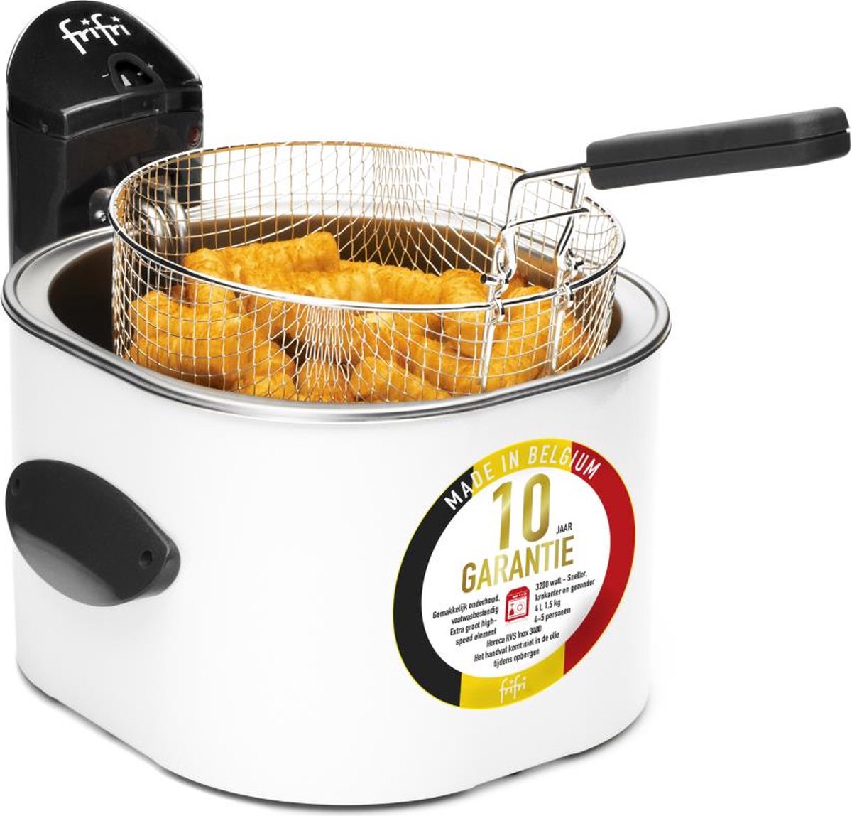 Friteuse ronde - 3200W - 4l - 1,5kg frites - plastique blanc FRIFRI