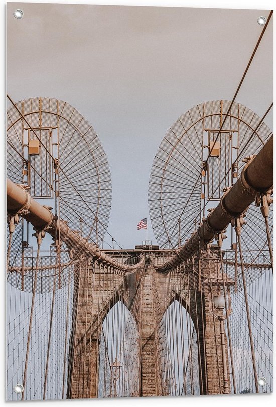 Tuinposter – Brooklyn Bridge Park - New York - 60x90cm Foto op Tuinposter  (wanddecoratie voor buiten en binnen)