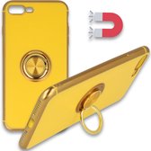 iPhone 7 Plus & 8 Plus Hoesje Geel - Siliconen Back Cover met Ring Kickstand - Geschikt voor Magneet Houders