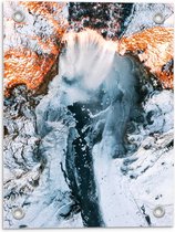 Tuinposter – Bovenaanzicht Waterval bij Sneeuwbergen  - 30x40cm Foto op Tuinposter  (wanddecoratie voor buiten en binnen)