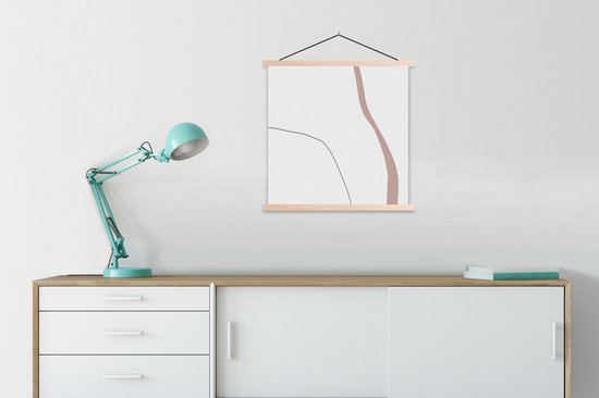 Posterhanger incl. Poster 60x60 cm - Schoolplaat - Lijn - Pastel - Design - Textielposter - Blanke latten
