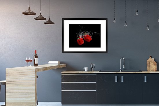 Cadre photo avec poster - Paprika - Légumes - Nature morte - Water - Rouge - 80x60 cm - Cadre poster - Décorations de Noël - Décoration de Noël pour l'intérieur - Noël