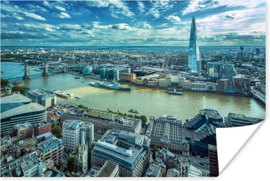 Skyline Londen bij dag Poster 180x120 cm - Foto print op Poster (wanddecoratie woonkamer / slaapkamer) XXL / Groot formaat!