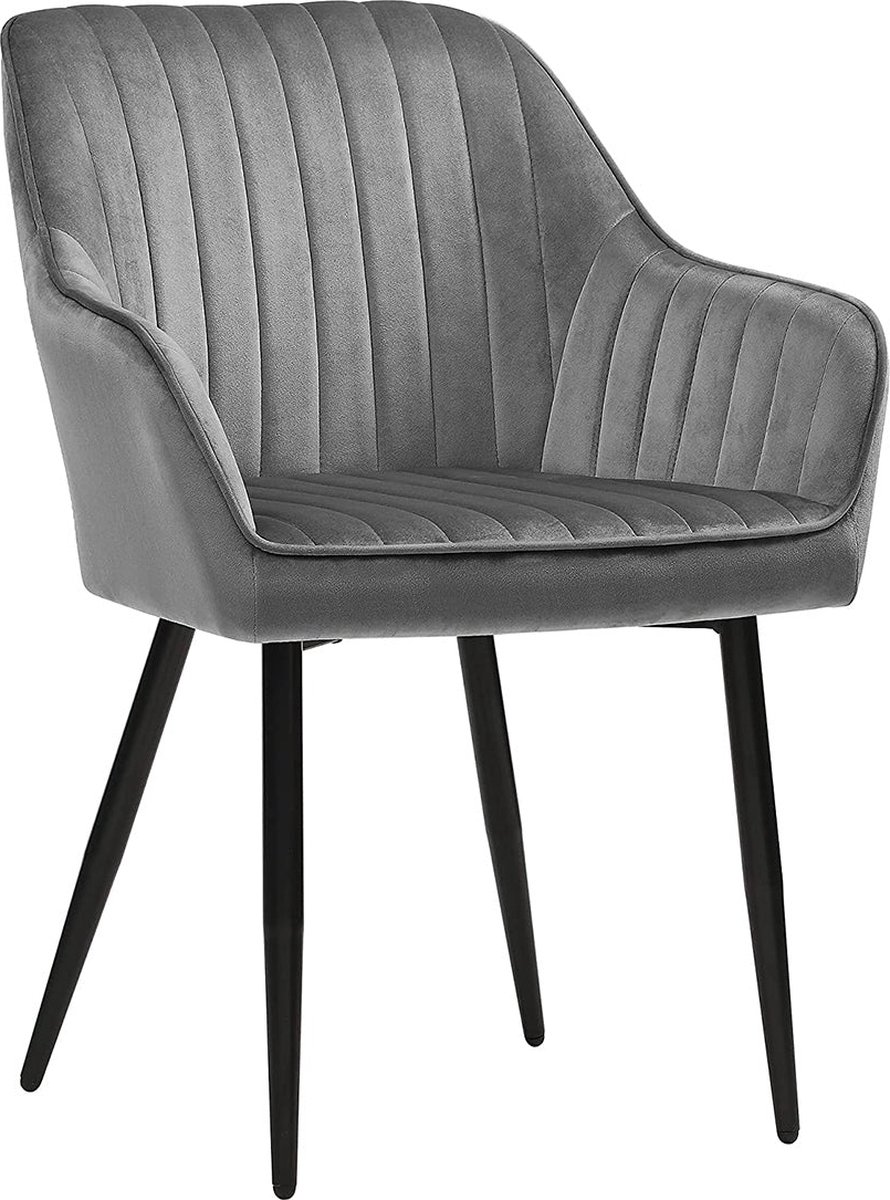 Eetkamerstoelen - fauteuils - loungestoelen - Set van 2 - Fluwelen bekleding - Metalen poten - Grijs
