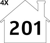 Containerstickers Huisnummer "201" - 25x21,5cm - Wit Huis met Zwart Nummer - Set van 4 dezelfde Vinyl Stickers - Klikostickers