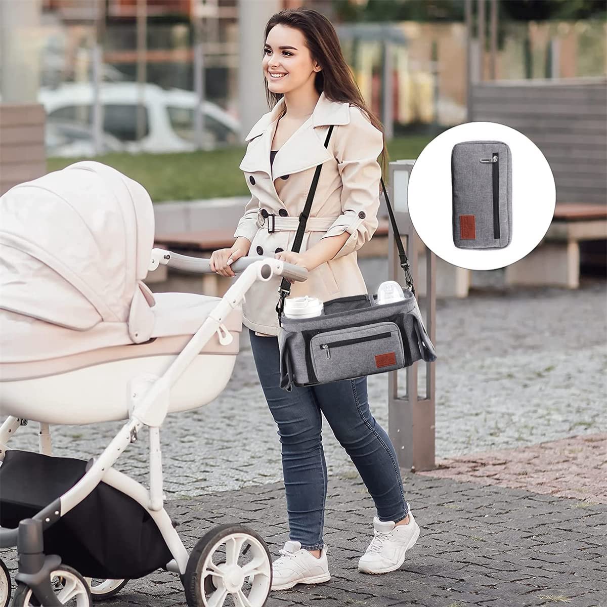2 stuks kinderwagen kinderwagen onderste mand kinderwagen kinderwagen buggy shopping opbergkoffer organizer tas 2 stuks, zwart