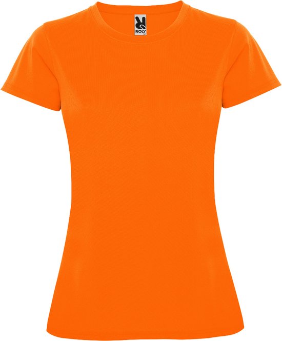 Fluor Oranje dames sportshirt korte mouwen MonteCarlo merk Roly maat S