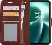 Hoes Geschikt voor OnePlus Nord 2T Hoesje Book Case Hoes Flip Cover Wallet Bookcase - Bruin