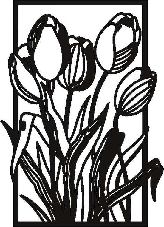Kunst van metaal - bos tulpen - wanddecoratie industrieel - zwart gepoedercoat - staal - metaal