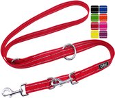 DDOXX® Hondenriem nylon, reflecterend, 3-voudig verstelbaar, 2m - kleine/grote honden - dubbele riem 2 dieren - touwtrek/wandelriem, puppy's - S, rood