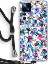 Case Company® - Hoesje met koord geschikt voor Xiaomi 12T Pro hoesje met Koord - Hibiscus Flowers - Telefoonhoesje met Zwart Koord - Bescherming aan alle Kanten en Over de Schermrand