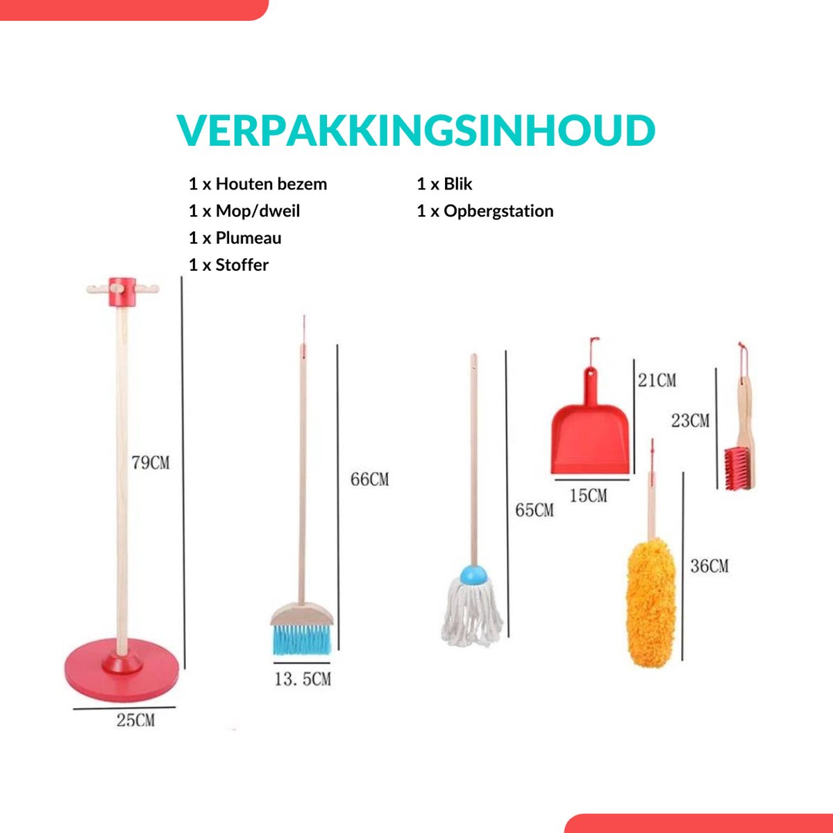 Buxibo Kinder Schoonmaak Set - Houten Huishoudelijke Gereedschap - Mini Bezem, Stoffer, Mop - Montessori Speelgoed - Multicolor — afbeelding 8