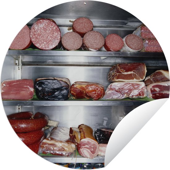 Tuincirkel Een koelkast vol met delicatessen van de slager - Ronde Tuinposter - Buiten