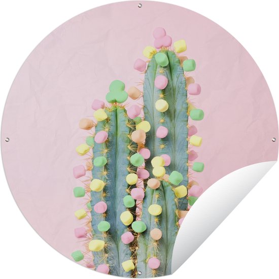 Tuincirkel Cactus versierd met zoetigheid - 90x90 cm - Ronde Tuinposter - Buiten