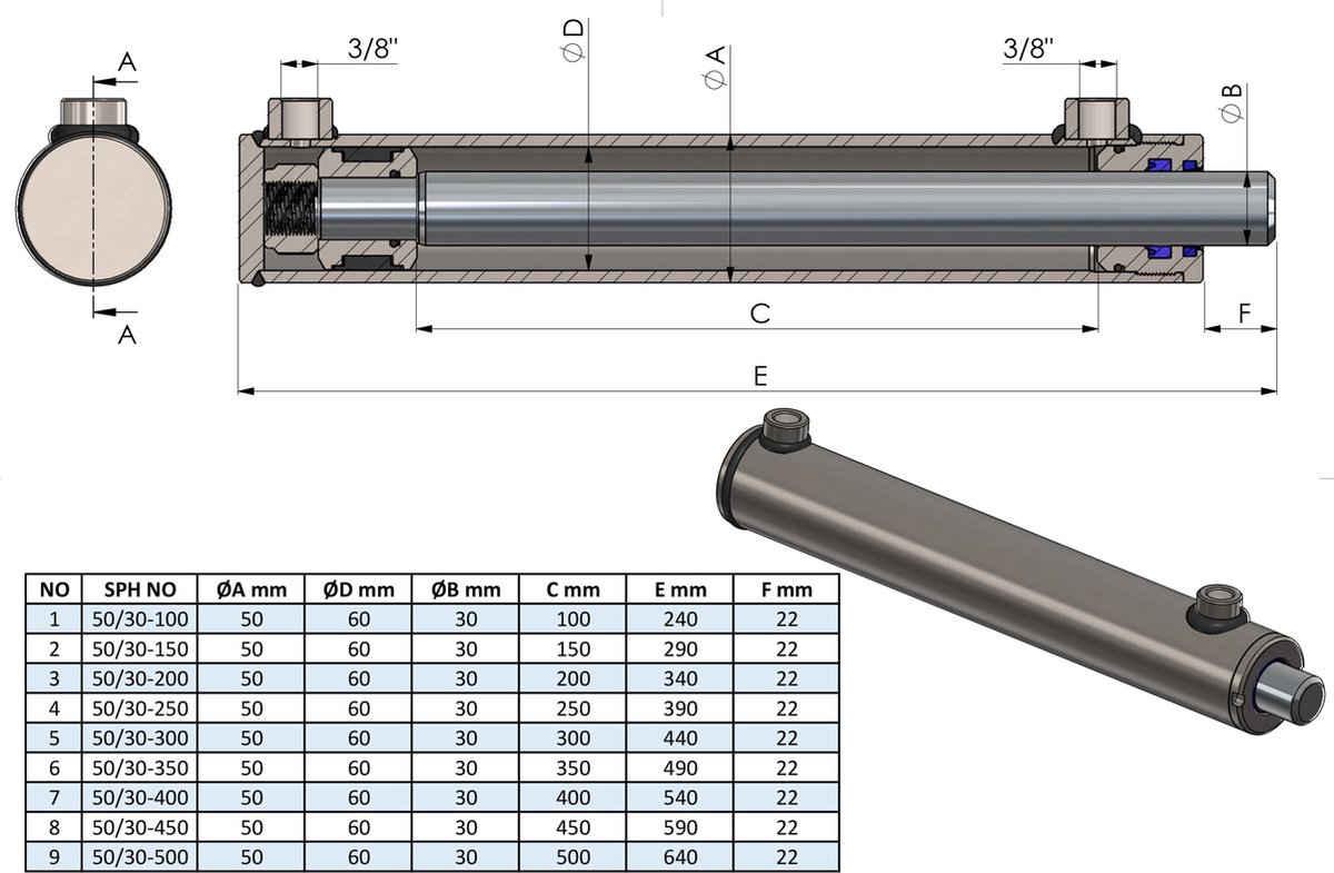 Cylindre hydraulique acheter, double effet HMZY3220GA sur HYDROMOT