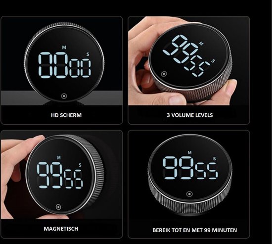 Digitale Kookwekker Zwart van METU-Online - Smart Timer - LED Display - Magnetisch met Handige Draaiknop - Barbecue kookwekker magneet - BBQ wekker - Merkloos