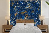 Behang - Fotobehang Marmer - Textuur - Goud - Blauw - Breedte 240 cm x hoogte 240 cm