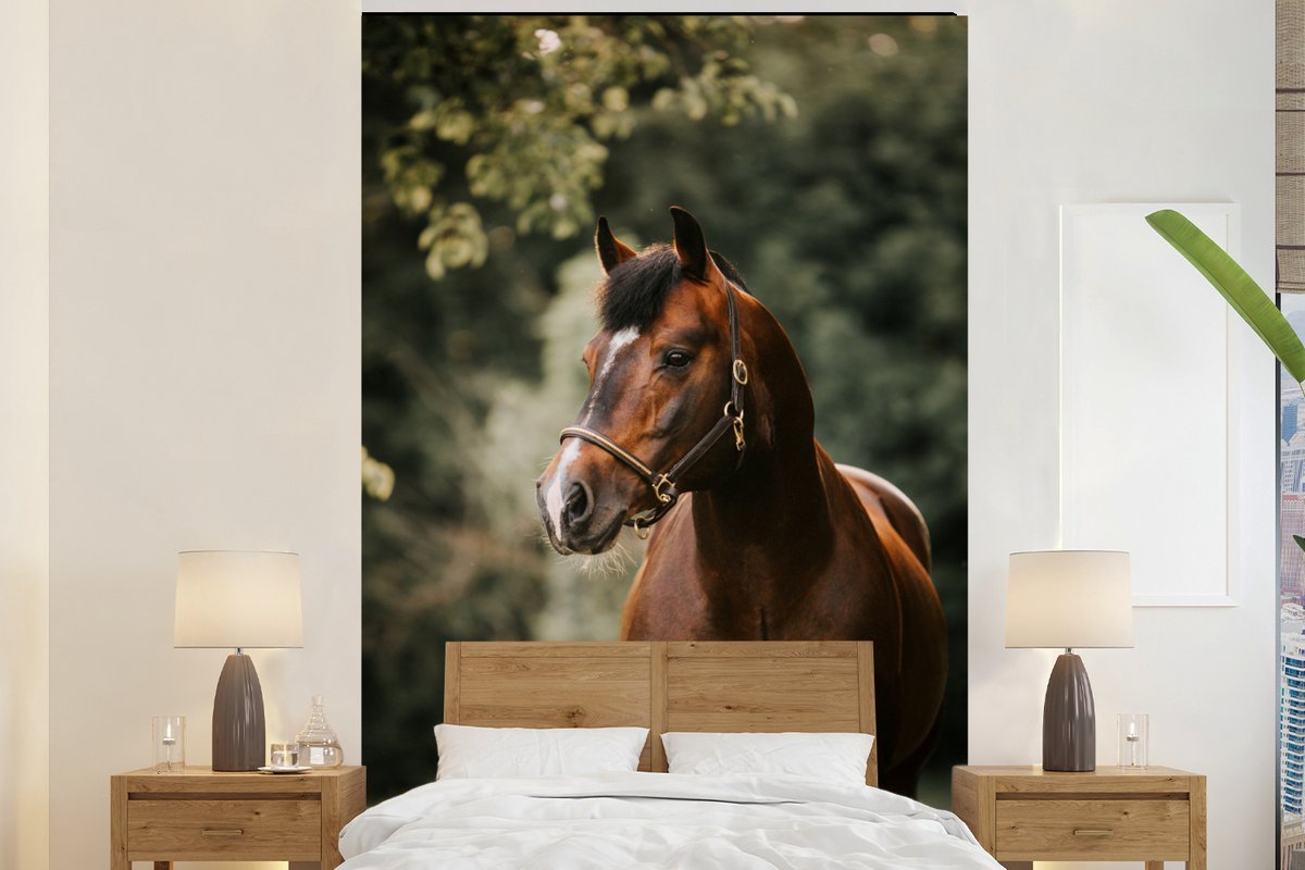 Behang - Fotobehang Paard - Takken - Portret - Breedte 155 cm x hoogte 240 cm