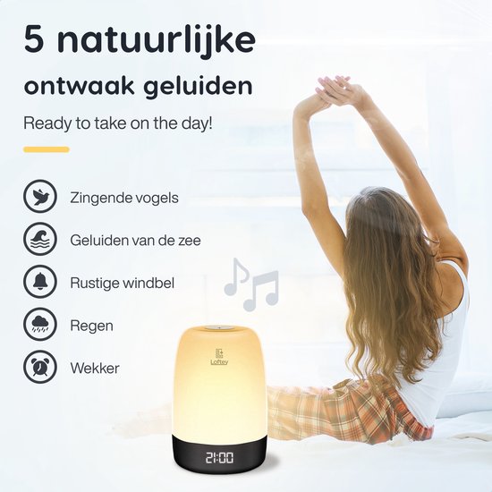 Loftey Wake Up Light - Lichtwekker - Digitale Wekker met lamp - 5 Natuurgeluiden - Snooze Functie - Wit - Loftey