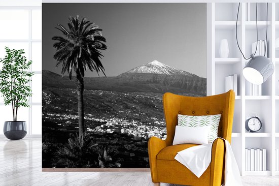 Papier peint photo vinyle - Orotava avec vue sur El Teide Tenerife - Zwart- Wit largeur 240 cm x hauteur 240 cm - Tirage photo sur papier peint (disponible en 7 tailles)