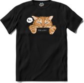 Relax Cat | Katten - Kat - Cats - T-Shirt - Unisex - Zwart - Maat 4XL