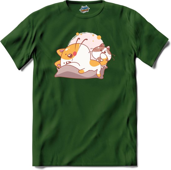 Cuddling Cats | Katten - Kat - Cats - T-Shirt - Unisex - Bottle Groen