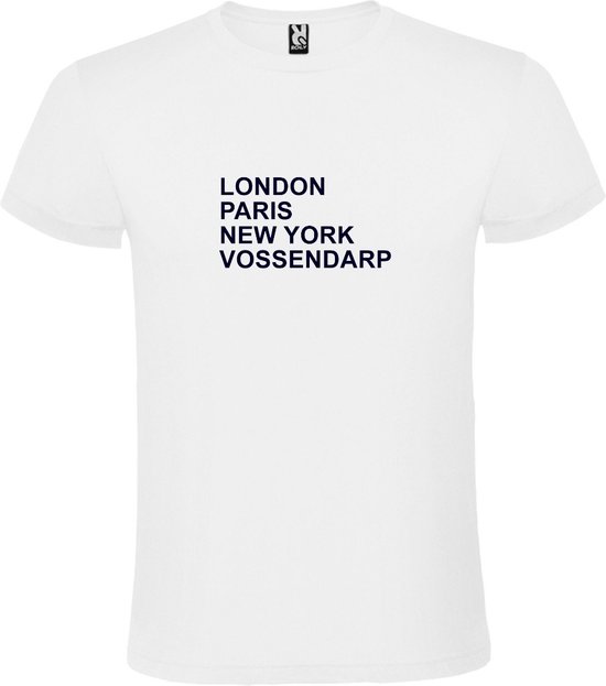 wit T-Shirt met London,Paris, New York , Vossendarp tekst Zwart Size XXL