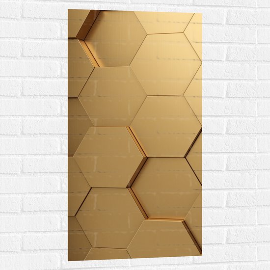 Muursticker - Hexagon Wand in het Goud - 50x100 cm Foto op Muursticker