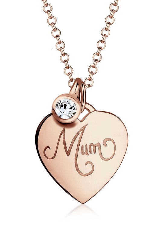 Elli Dames Halsketting dames mum lettering hart met een kristal in 925 sterling zilver