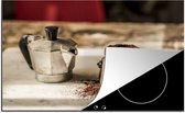 Inductie beschermer - Inductie Mat - Kookplaat beschermer - moka, Neapolitan coffee machine, open in the filling phase with coffee powder, morning light coming in from the window - 80.2x52.2 cm - Afdekplaat inductie - Inductiebeschermer