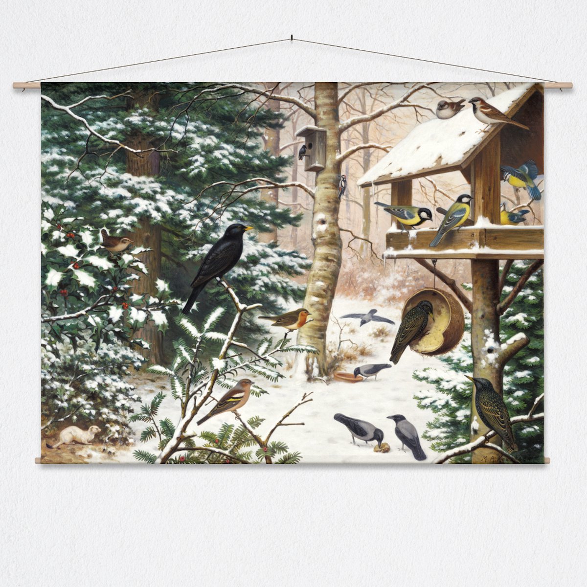 wallchart unlimited Wandkleed Wintervogels van M.A. Koekkoek - L: Landscape 135 x 95 cm groen
