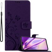 Cadorabo Hoesje geschikt voor Huawei P30 LITE in BLOEMEN DONKER PAARS - Beschermhoes in bloemmotief met magnetische sluiting, standfunctie en kaartsleuven Book Case Cover Etui