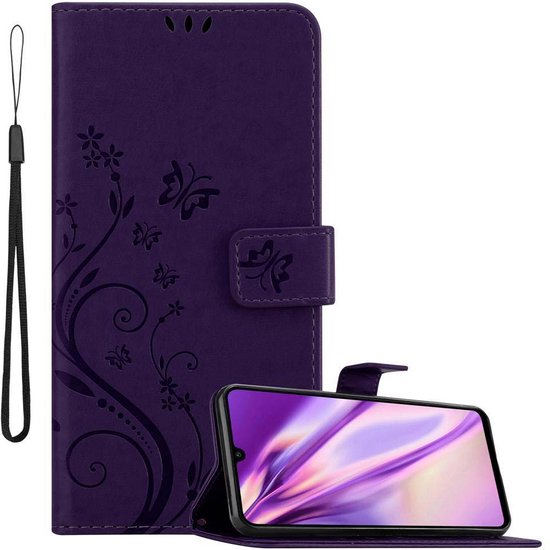 Coque Cadorabo pour Huawei P30 LITE en VIOLET FONCÉ FLORAL - Coque de protection au design floral avec fermeture magnétique, fonction support et fentes pour cartes