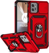 Motorola Moto G32 Hoesje - MobyDefend Pantsercase Met Draaibare Ring - Rood - GSM Hoesje - Telefoonhoesje Geschikt Voor Motorola Moto G32