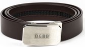 Black & Brown Belts - 150 CM Bruine Leren Riem - Zilveren Gesp Edged - Automatische Riem Zonder Gaatjes - Inclusief Op-Maat-Maak-Video - Echt Runderleer - Meerdere Maten & Kleuren - Uniek Cadeau