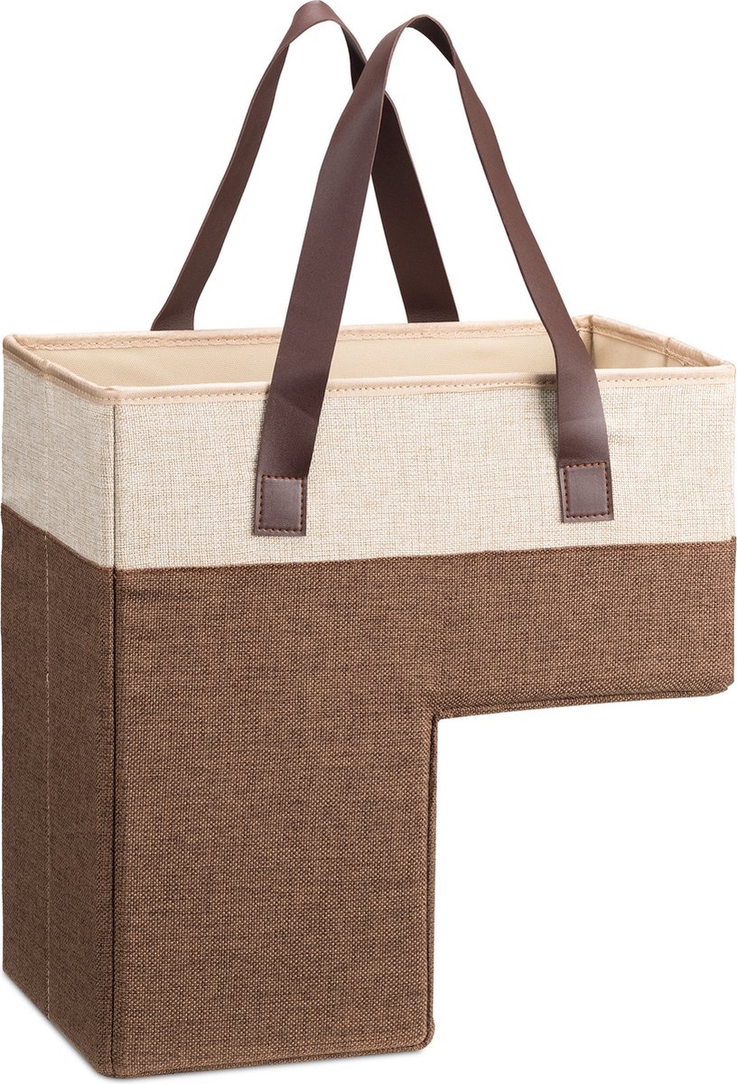 Navaris opbergmand voor de trap - 35 x 37 x 19 cm - L-vormige opberger met handvatten - Bruin/beige