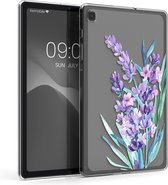 kwmobile hoes geschikt voor Samsung Galaxy Tab S6 Lite (2024/2022/2020) - siliconen beschermhoes voor tablet - Lavendelbloemen design - paars / turquoise / transparant