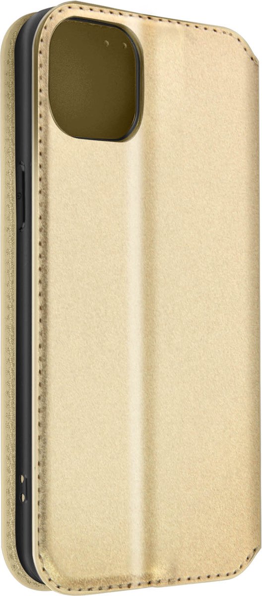 Hoes Geschikt voor Apple iPhone 14 klep portefeuille, video standaard goud