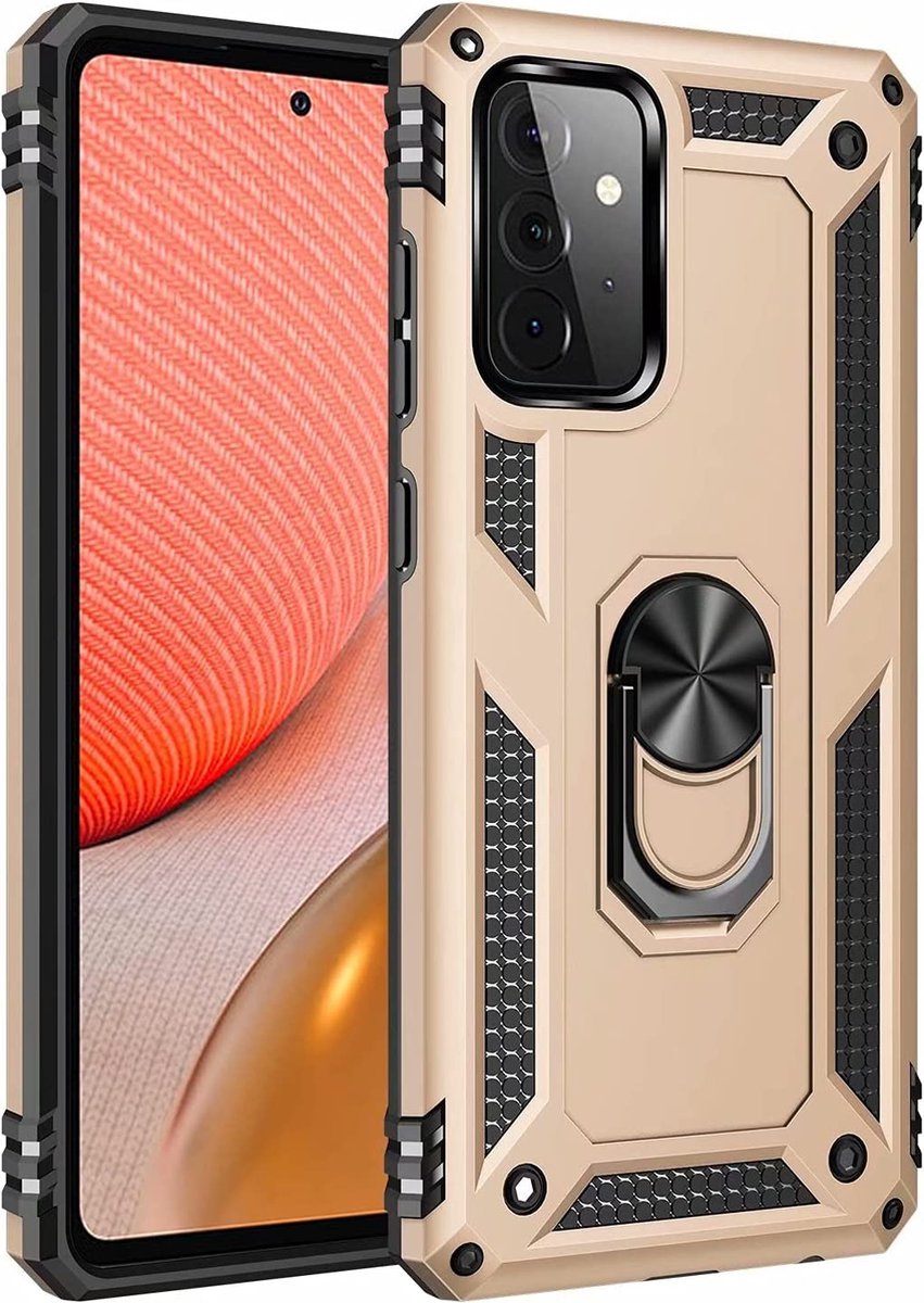 Ring Armor hoesje Geschikt voor Samsung Galaxy A73 5G - Goud - Draaibare standaard - Magneet - ZT Accessoires