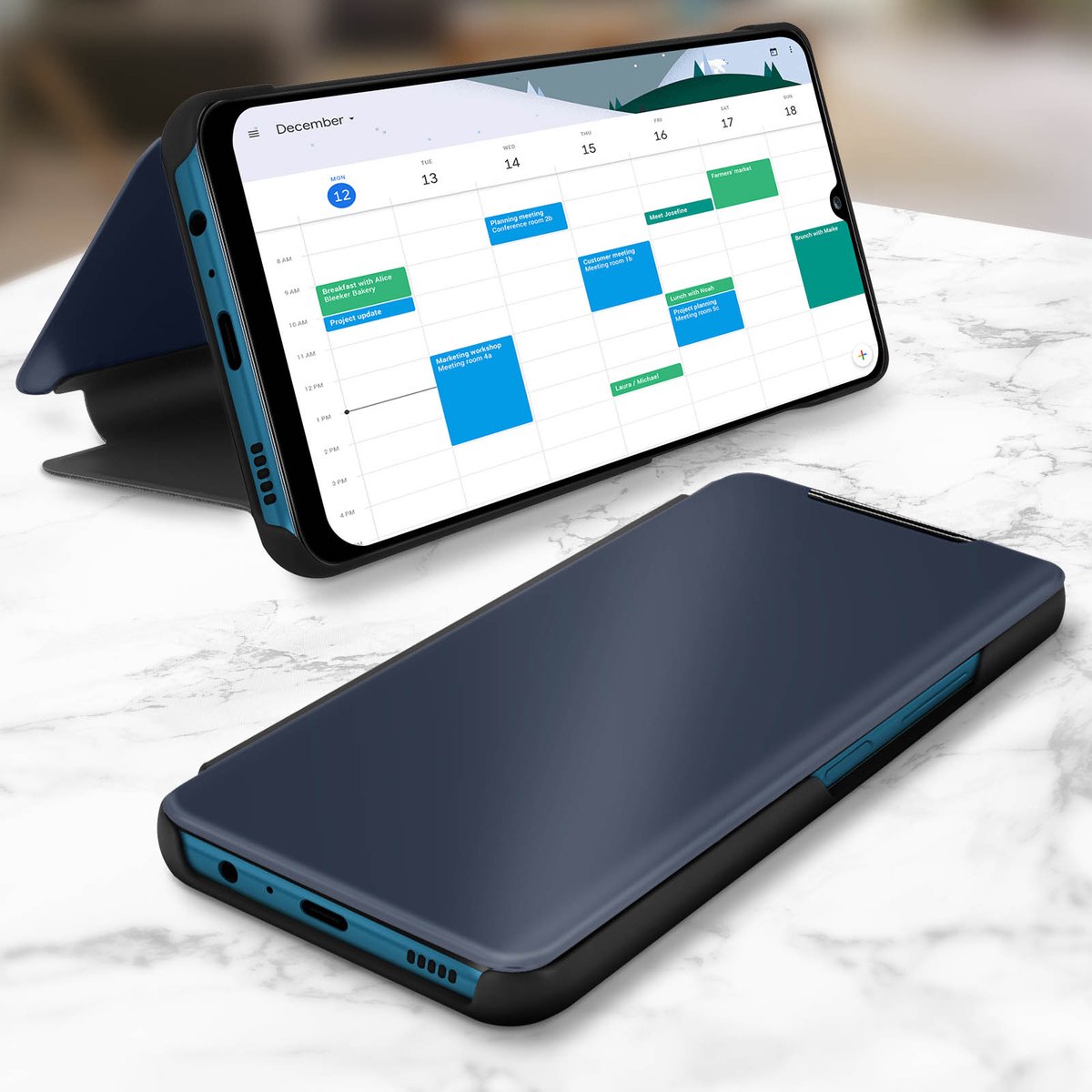 Clear View Geschikt voor Samsung Galaxy A12 Hoes Spiegelklep Video Support zwart